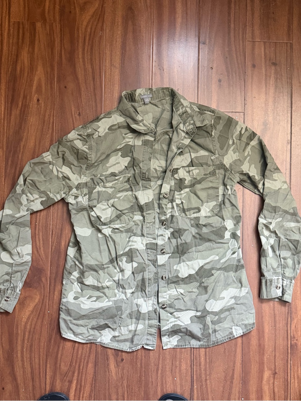 Charlotte Russe Olive Camo Button-Down Shirt